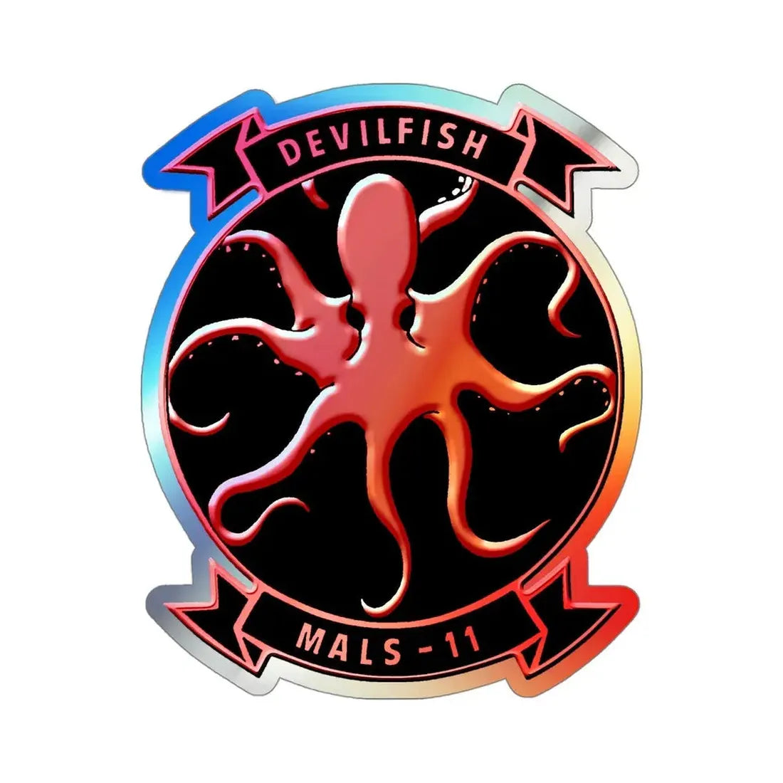 MALS 11 Devilfish (USMC) Holographic STICKER Die-Cut Vinyl Decal 4 Inch Holographic - The Sticker Space