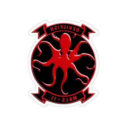MALS 11 Devilfish (USMC) REVERSE PRINT Transparent Die-Cut STICKER 5 Inch Die-Cut Transparent - The Sticker Space