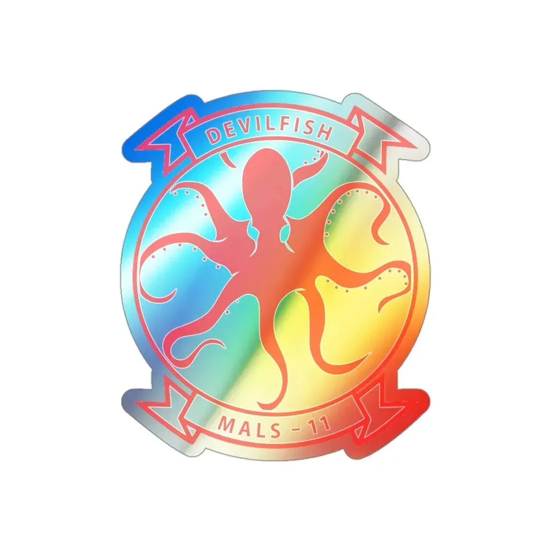 MALS 11 Devilfish v2 (USMC) Holographic STICKER Die-Cut Vinyl Decal 3 Inch Holographic - The Sticker Space
