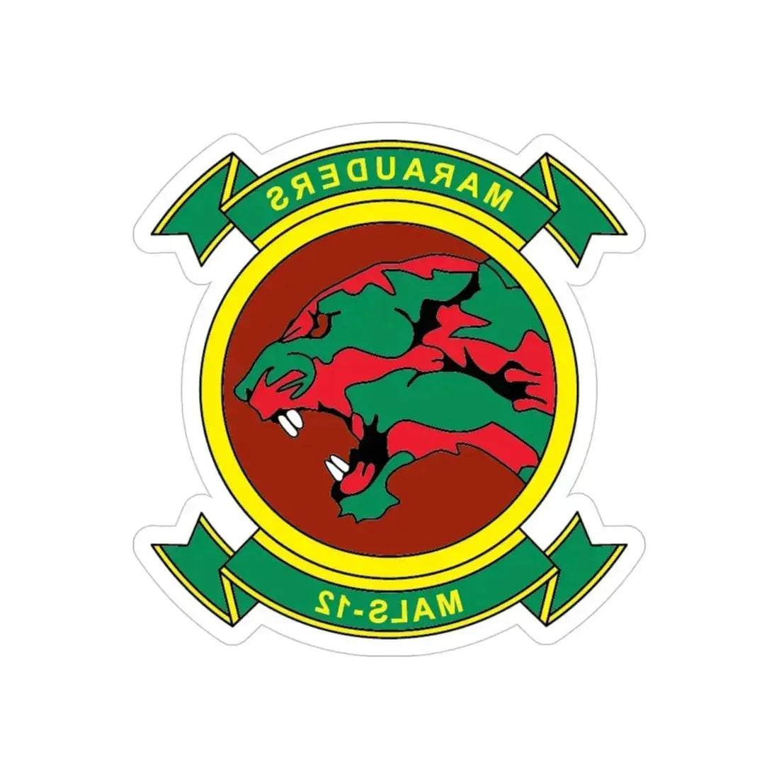 MALS 12 Marauders (USMC) REVERSE PRINT Transparent Die-Cut STICKER 4 Inch Die-Cut Transparent - The Sticker Space