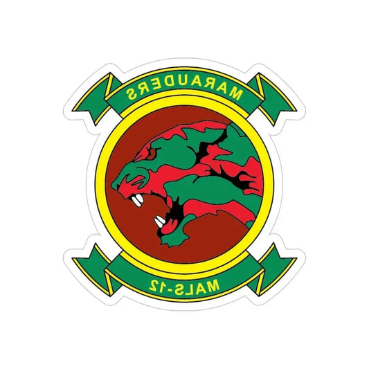 MALS 12 Marauders (USMC) REVERSE PRINT Transparent Die-Cut STICKER 6 Inch Die-Cut Transparent - The Sticker Space