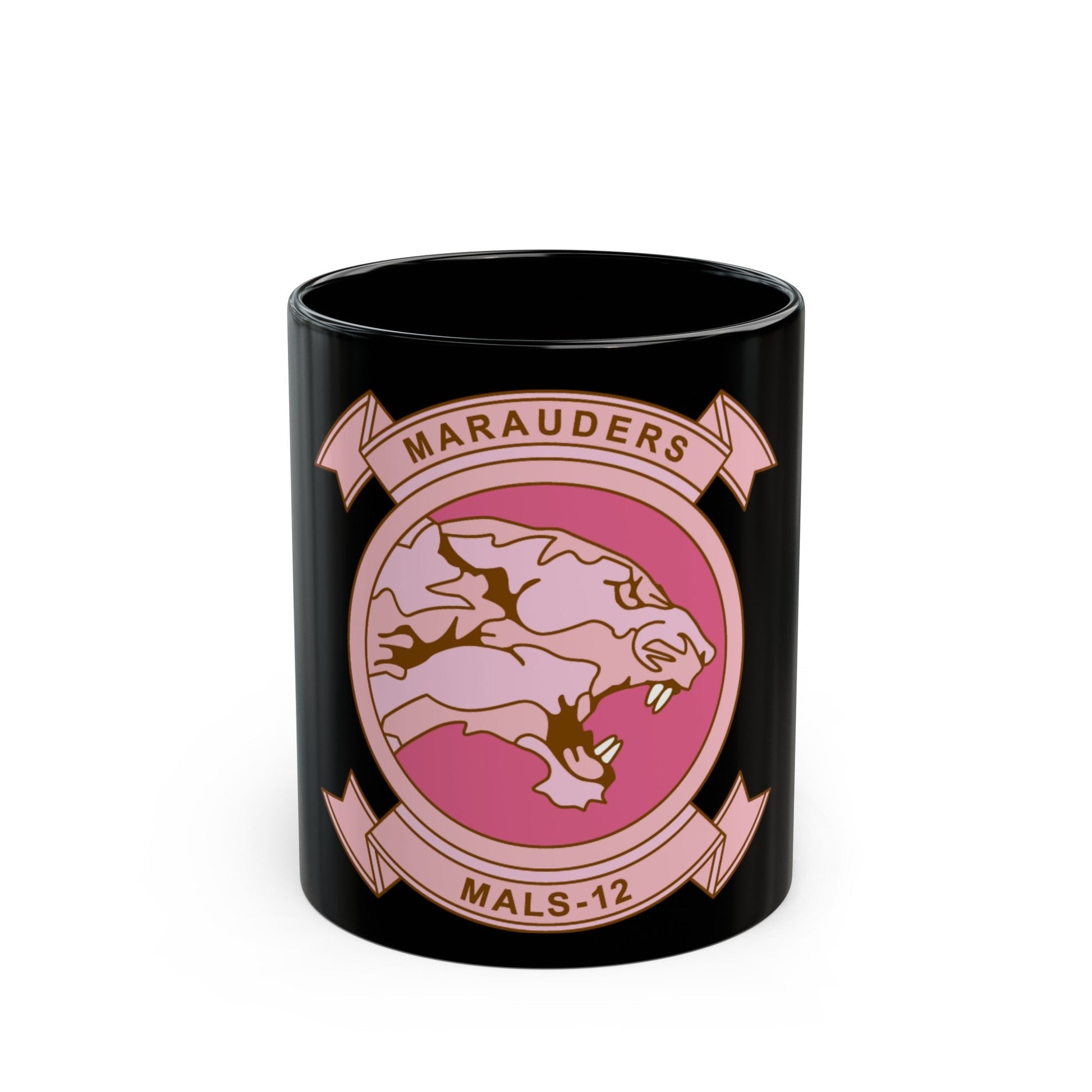 MALS 12 Wives Club PINK (USMC) Black Coffee Mug-11oz-The Sticker Space