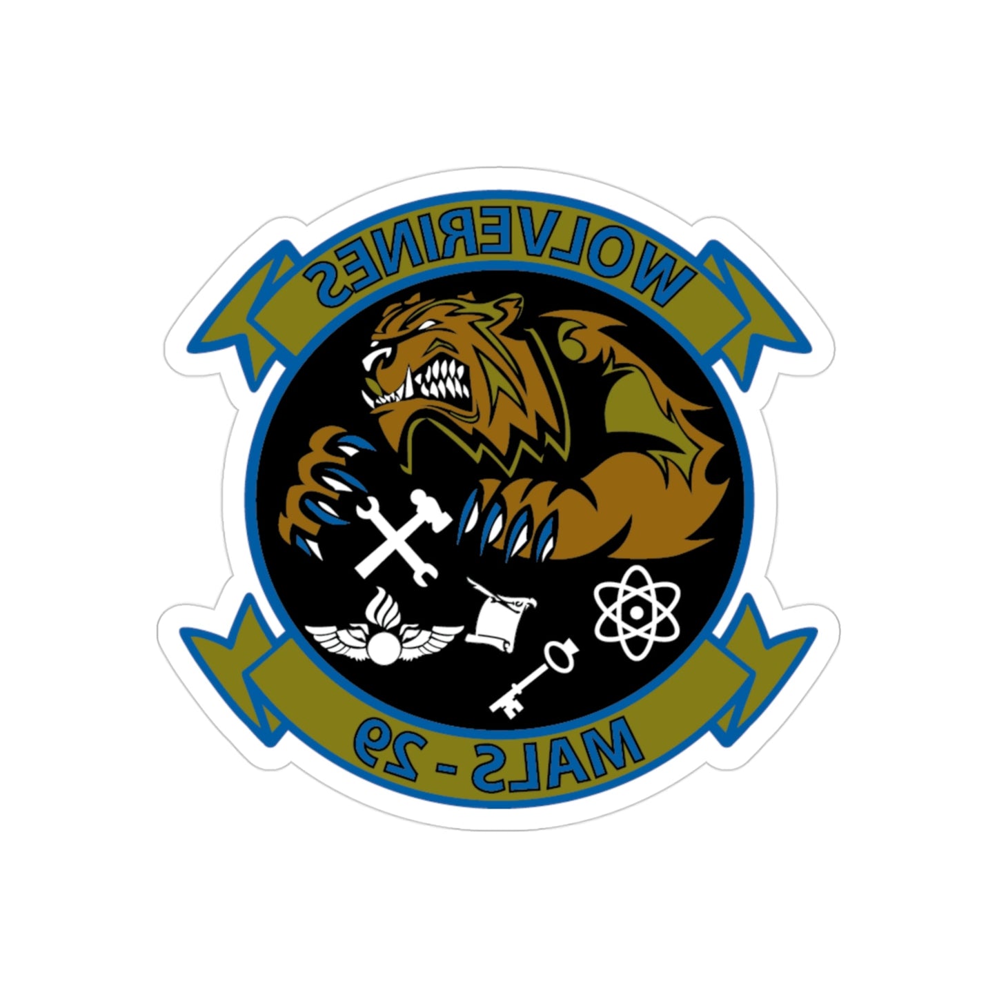 MALS 29 Wolverines (USMC) REVERSE PRINT Transparent STICKER-3" × 3"-The Sticker Space