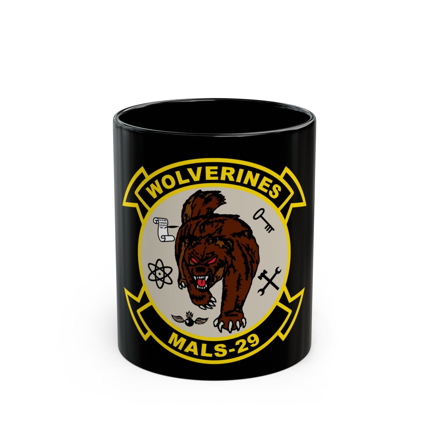 MALS 29 Wolverines v2 (USMC) Black Coffee Mug-11oz-The Sticker Space