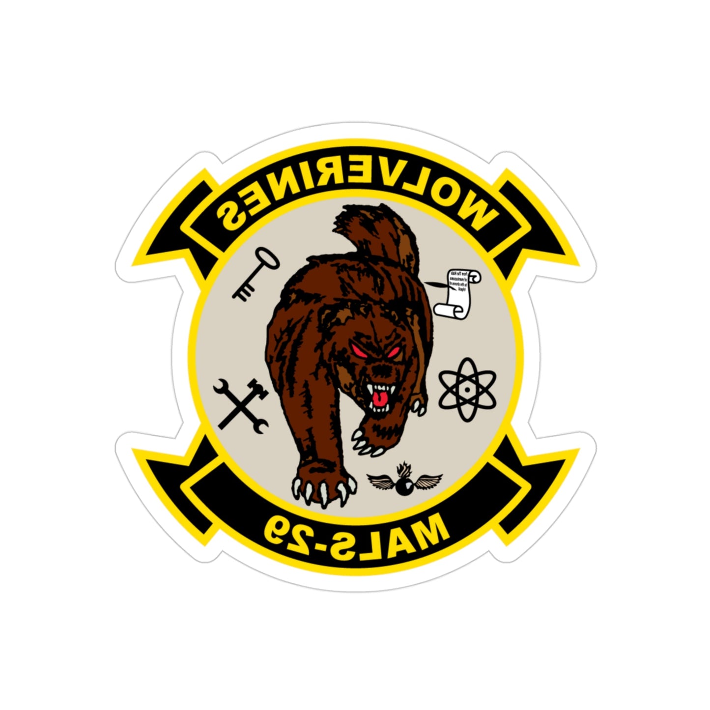 MALS 29 Wolverines v2 (USMC) REVERSE PRINT Transparent STICKER-3" × 3"-The Sticker Space