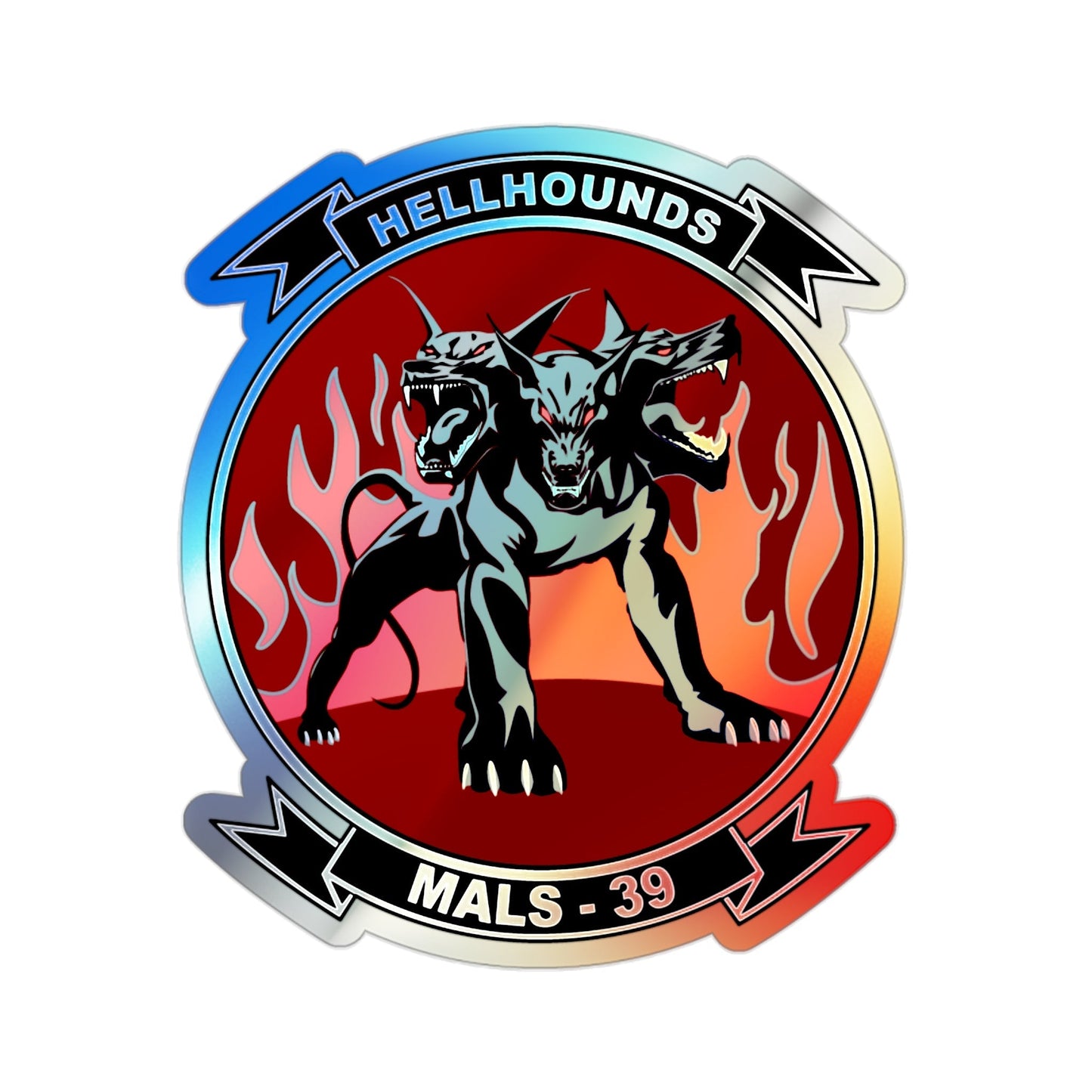 MALS 39 Hellhounds (USMC) Holographic STICKER Die-Cut Vinyl Decal-2 Inch-The Sticker Space