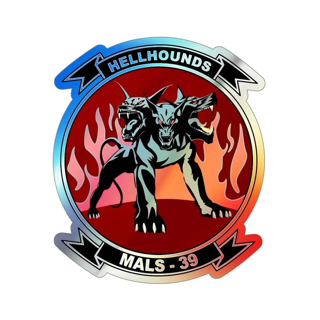 MALS 39 Hellhounds (USMC) Holographic STICKER Die-Cut Vinyl Decal 5 Inch Holographic - The Sticker Space