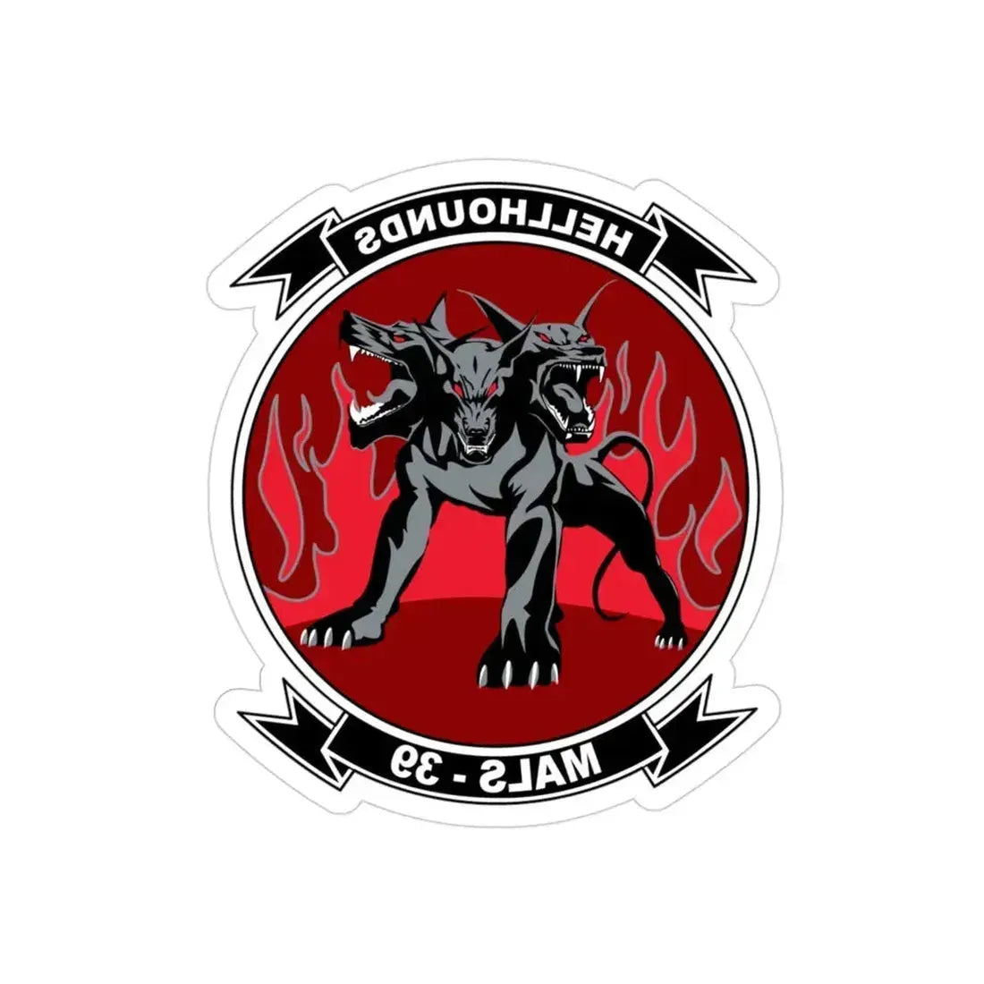MALS 39 Hellhounds (USMC) REVERSE PRINT Transparent Die-Cut STICKER 3 Inch Die-Cut Transparent - The Sticker Space