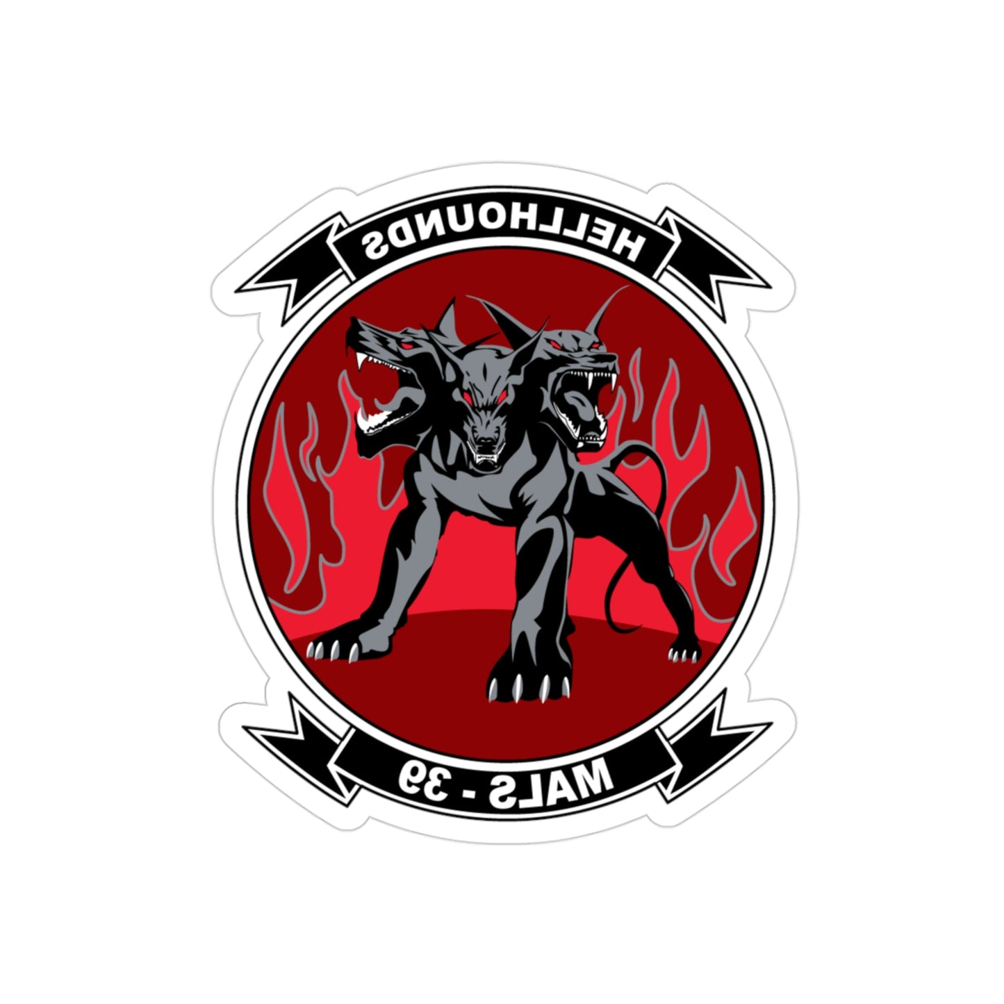 MALS 39 Hellhounds (USMC) REVERSE PRINT Transparent STICKER-3" × 3"-The Sticker Space