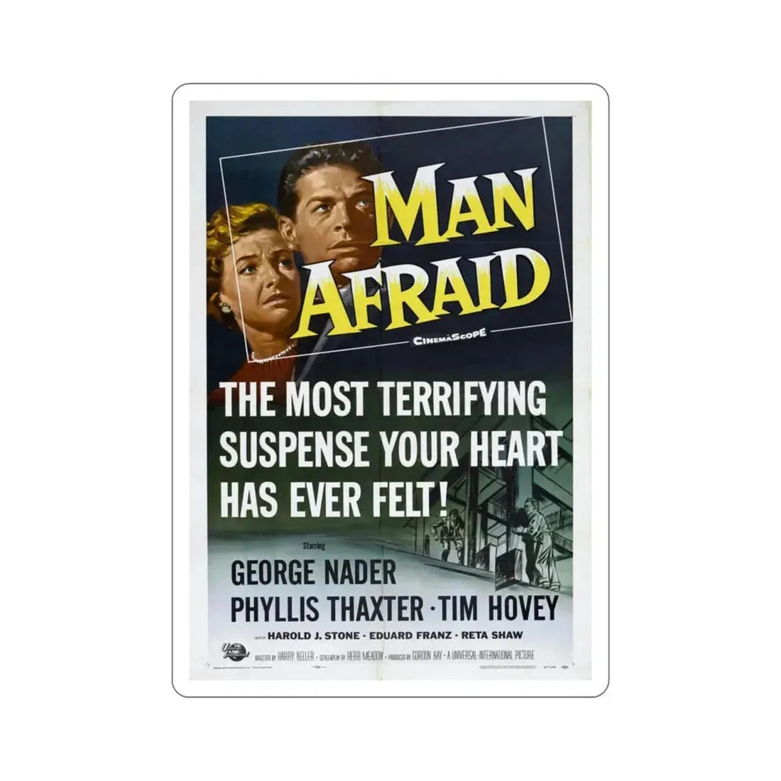 Man Afraid 1957 Movie Poster STICKER Vinyl Die-Cut Decal 3 Inch - The Sticker Space