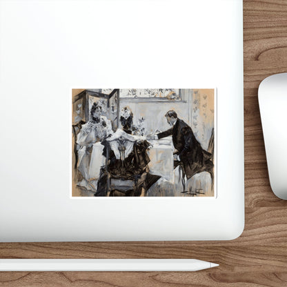 Man and Woman Dining, interior story illustration, 1894 (Magazine Illustration) STICKER Vinyl Die-Cut Decal-The Sticker Space