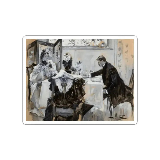 Man and Woman Dining, interior story illustration, 1894 (Magazine Illustration) STICKER Vinyl Die-Cut Decal White Die-Cut 2 Inch - The Sticker Space