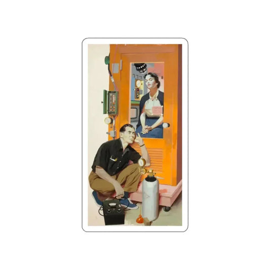 Man Listening at Door, story illustration (Magazine Illustration) STICKER Vinyl Die-Cut Decal White Die-Cut 2 Inch - The Sticker Space