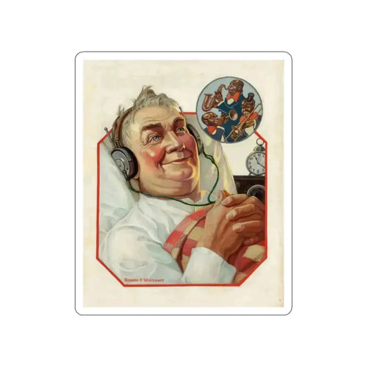 Man Listening to Jazz, possible magazine illustration (Magazine Illustration) STICKER Vinyl Die-Cut Decal White Die-Cut 2 Inch - The Sticker Space