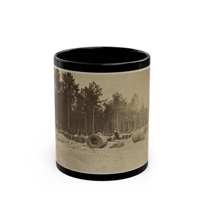 Man Seated On Gabions In Engineer Camp In Front Of Petersburg, Virginia (U.S. Civil War) Black Coffee Mug-11oz-The Sticker Space