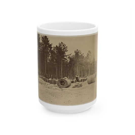 Man Seated On Gabions In Engineer Camp In Front Of Petersburg, Virginia (U.S. Civil War) White Coffee Mug-15oz-The Sticker Space