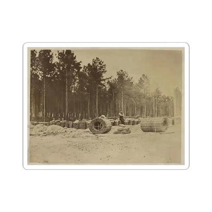 Man Seated on Gabions in Engineer Camp in Front of Petersburg, Virginia (U.S. Civil War) STICKER Vinyl Kiss-Cut Decal 3 Inch White - The Sticker Space