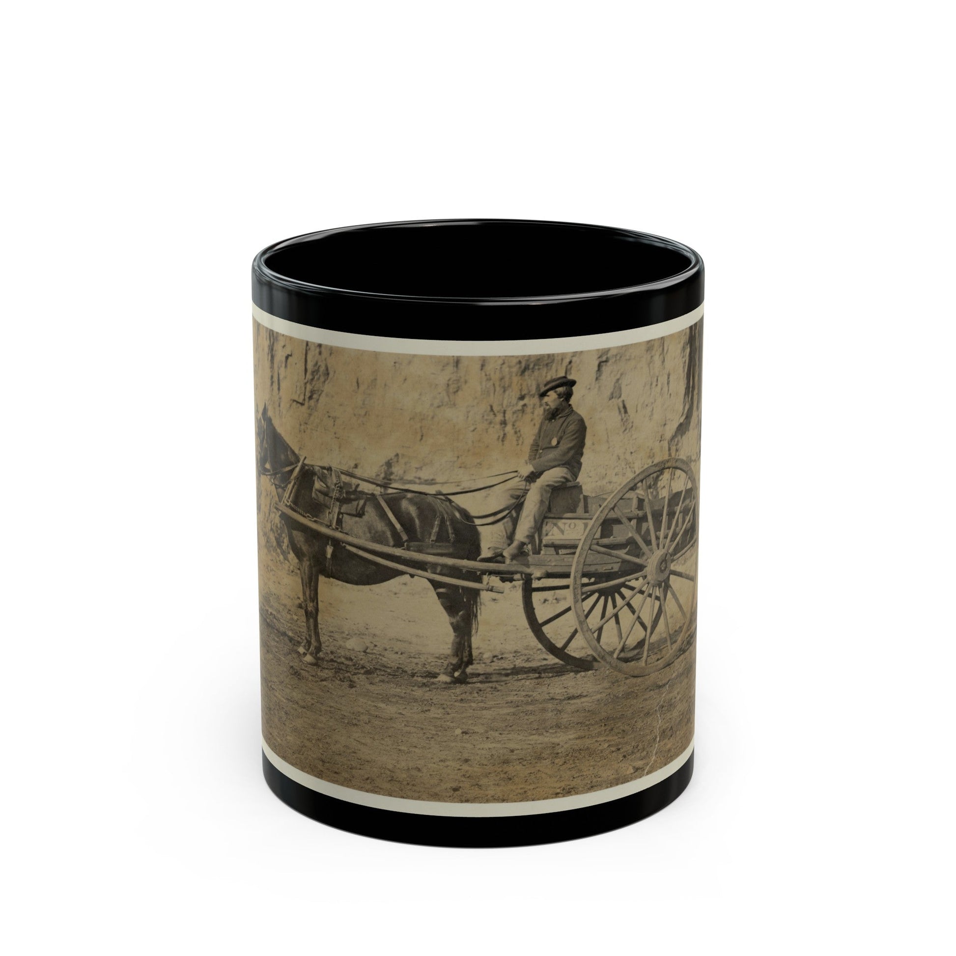 Man Sitting In A Horse Drawn Cart (U.S. Civil War) Black Coffee Mug-11oz-The Sticker Space