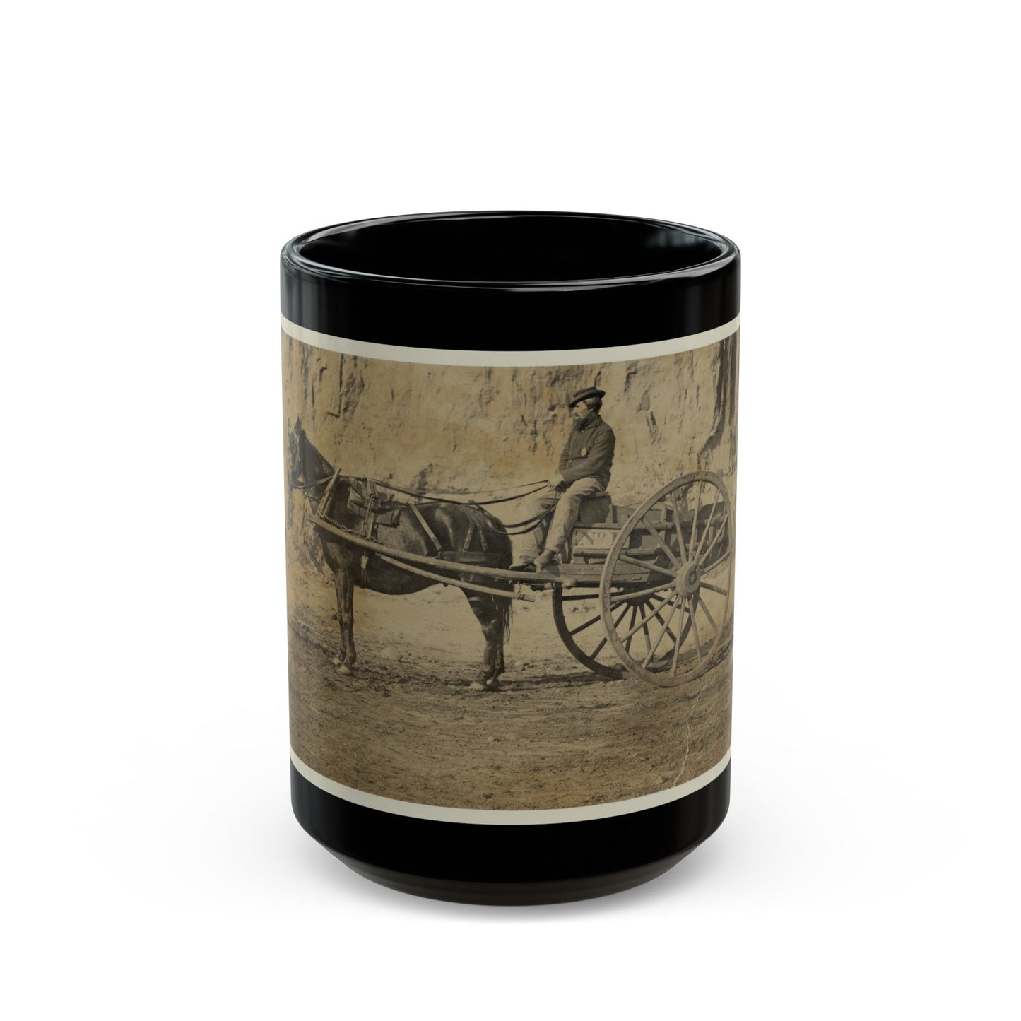 Man Sitting In A Horse Drawn Cart (U.S. Civil War) Black Coffee Mug-15oz-The Sticker Space