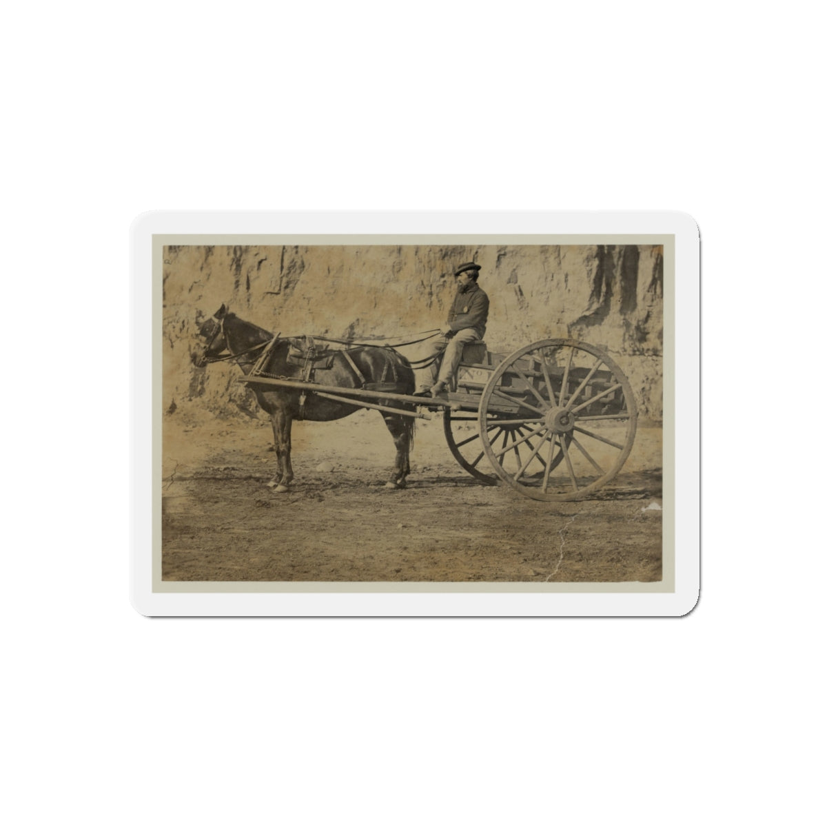 Man Sitting In A Horse Drawn Cart (U.S. Civil War) Refrigerator Magnet-4" x 4"-Die-Cut-1 pc-The Sticker Space