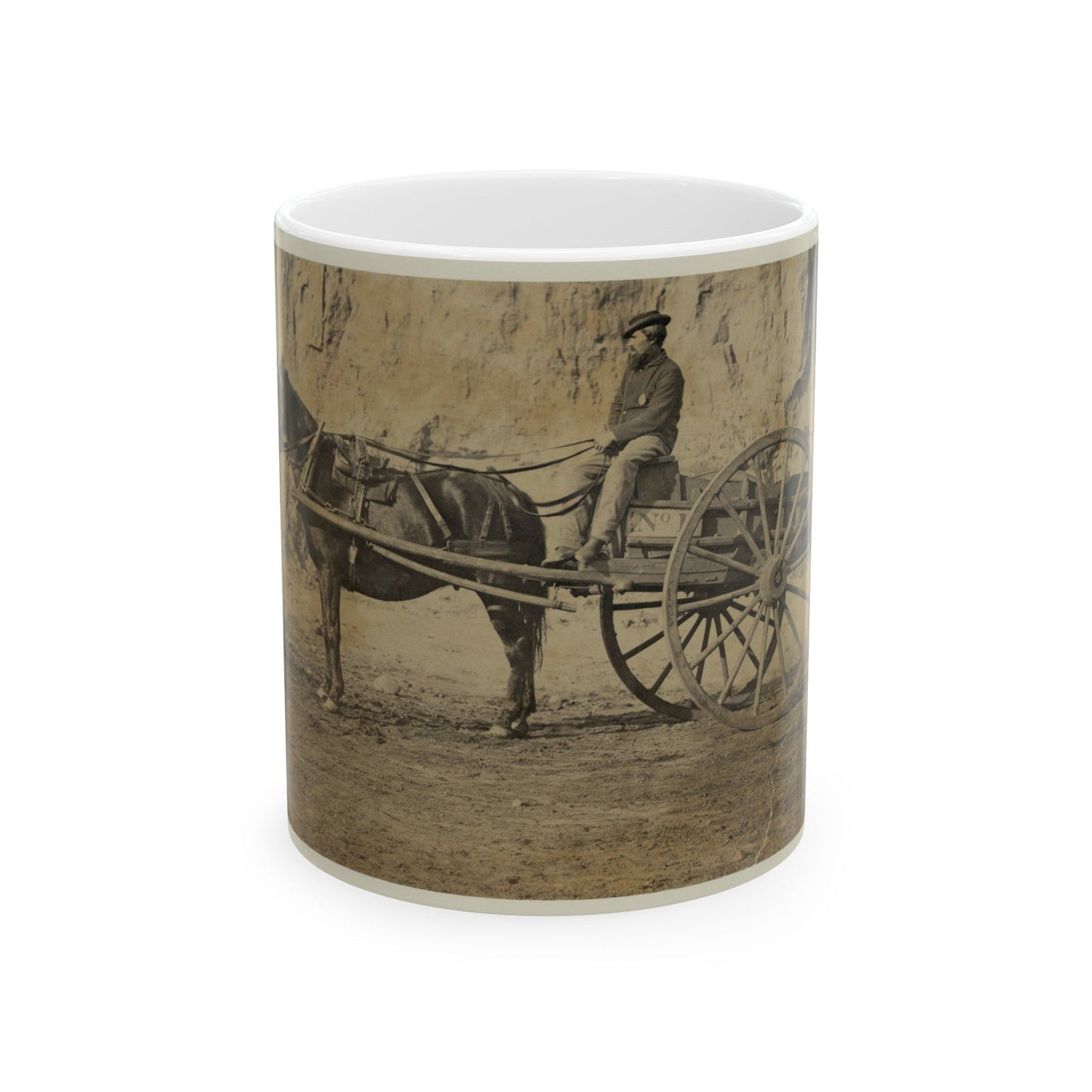 Man Sitting In A Horse Drawn Cart (U.S. Civil War) White Coffee Mug-11oz-The Sticker Space