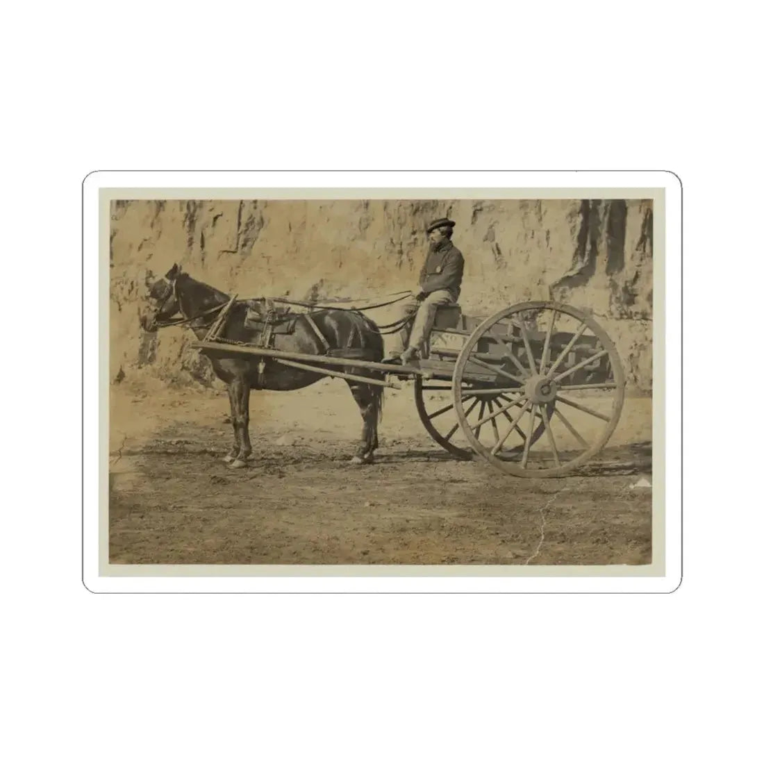 Man Sitting in a Horse Drawn Cart (U.S. Civil War) STICKER Vinyl Kiss-Cut Decal 4 Inch White - The Sticker Space