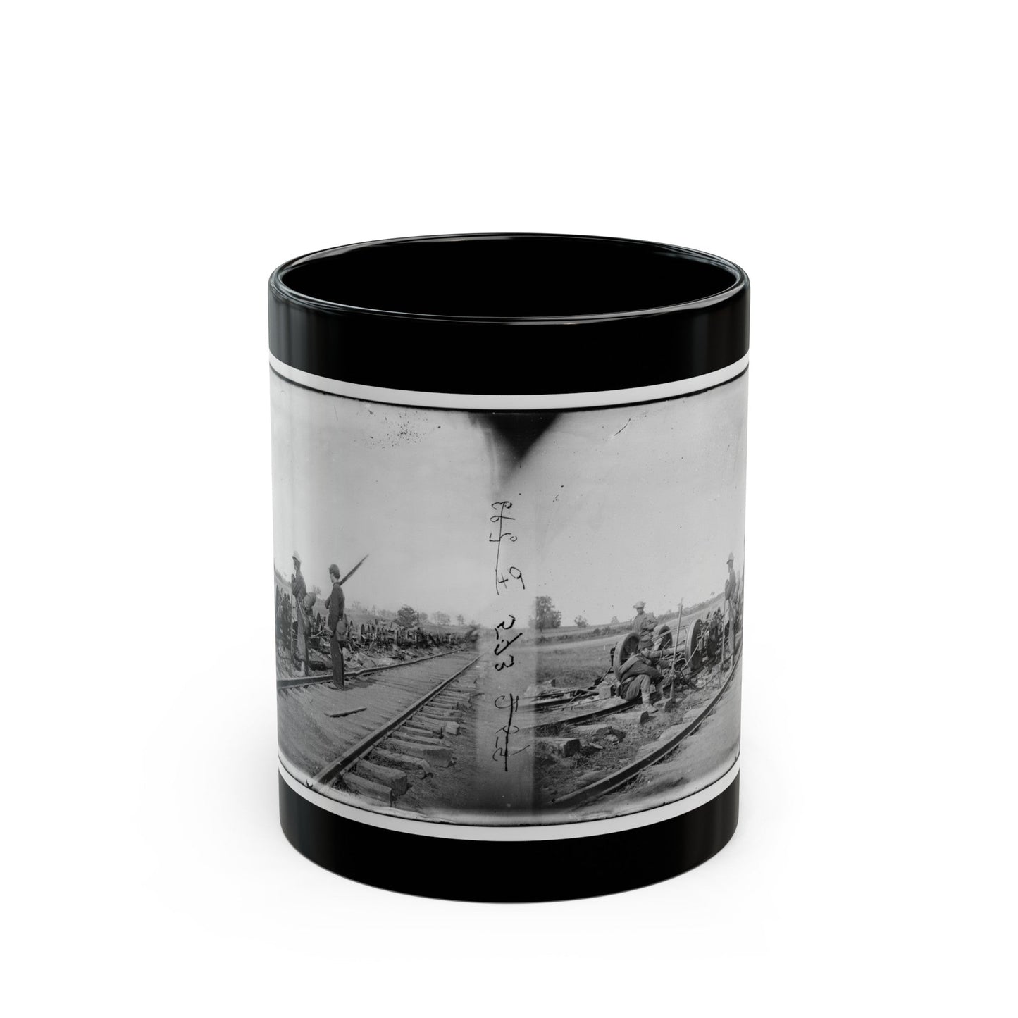 Manassas Junction, Va. Soldiers Beside Damaged Rolling Stock Of The Orange & Alexandria Railroad (U.S. Civil War) Black Coffee Mug-11oz-The Sticker Space