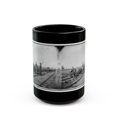 Manassas Junction, Va. Soldiers Beside Damaged Rolling Stock Of The Orange & Alexandria Railroad (U.S. Civil War) Black Coffee Mug-15oz-The Sticker Space