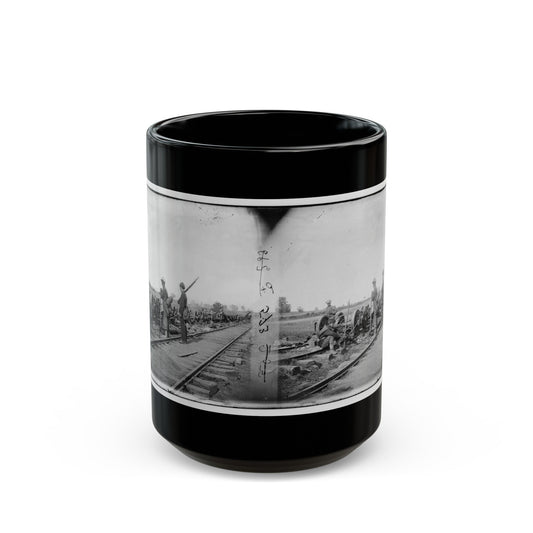 Manassas Junction, Va. Soldiers Beside Damaged Rolling Stock Of The Orange & Alexandria Railroad (U.S. Civil War) Black Coffee Mug-15oz-The Sticker Space