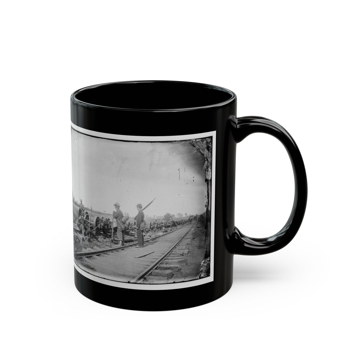 Manassas Junction, Va. Soldiers Beside Damaged Rolling Stock Of The Orange & Alexandria Railroad (U.S. Civil War) Black Coffee Mug-The Sticker Space