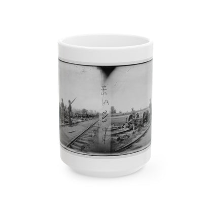 Manassas Junction, Va. Soldiers Beside Damaged Rolling Stock Of The Orange & Alexandria Railroad (U.S. Civil War) White Coffee Mug-15oz-The Sticker Space