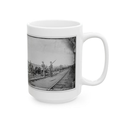 Manassas Junction, Va. Soldiers Beside Damaged Rolling Stock Of The Orange & Alexandria Railroad (U.S. Civil War) White Coffee Mug-The Sticker Space