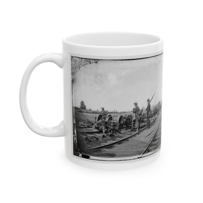 Manassas Junction, Va. Soldiers Beside Damaged Rolling Stock Of The Orange & Alexandria Railroad (U.S. Civil War) White Coffee Mug-The Sticker Space