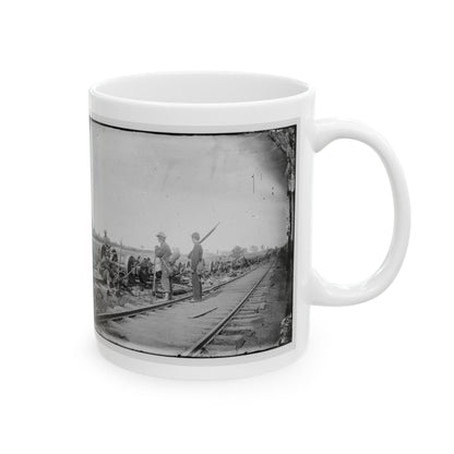 Manassas Junction, Va. Soldiers Beside Damaged Rolling Stock Of The Orange & Alexandria Railroad (U.S. Civil War) White Coffee Mug-The Sticker Space