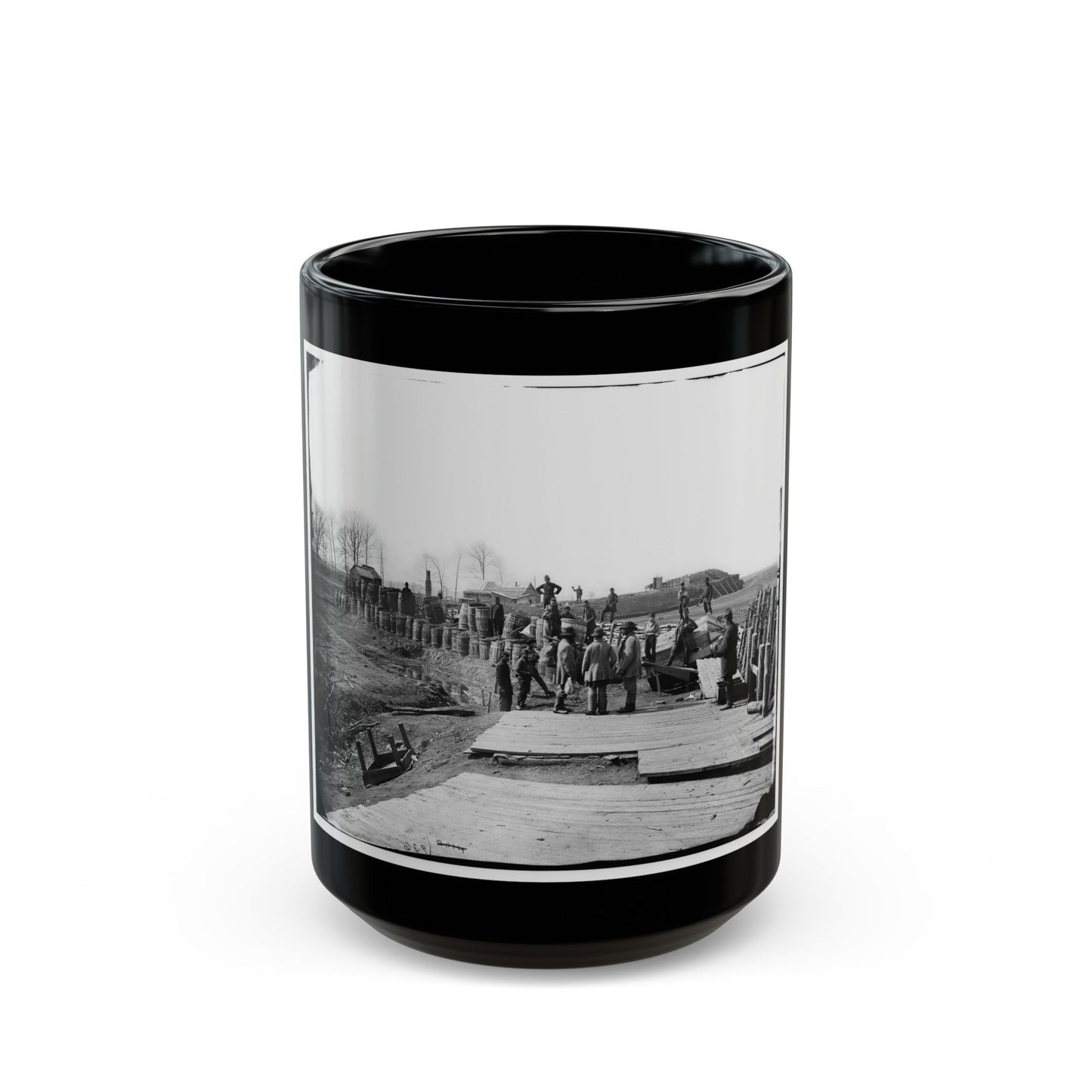 Manassas, Va. Confederate Fortifications, With Federal Soldiers 001 (U.S. Civil War) Black Coffee Mug-15oz-The Sticker Space