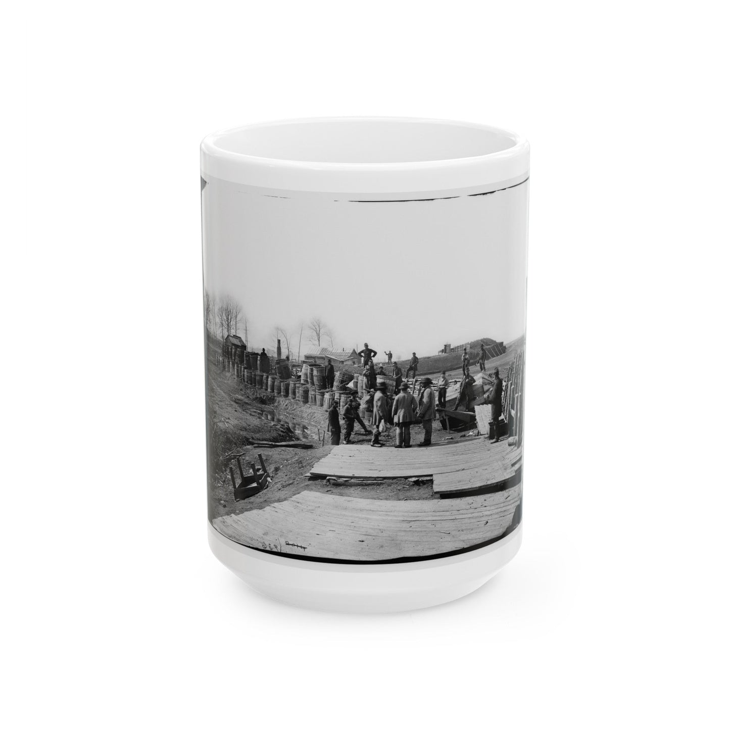 Manassas, Va. Confederate Fortifications, With Federal Soldiers 001 (U.S. Civil War) White Coffee Mug-15oz-The Sticker Space