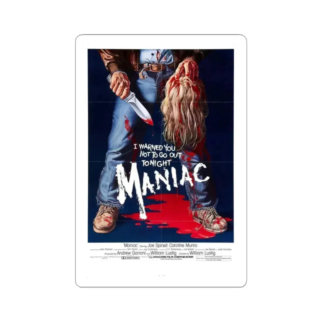 MANIAC 1980 Movie Poster - STICKER Vinyl Kiss-Cut Decal 3 Inch White - The Sticker Space