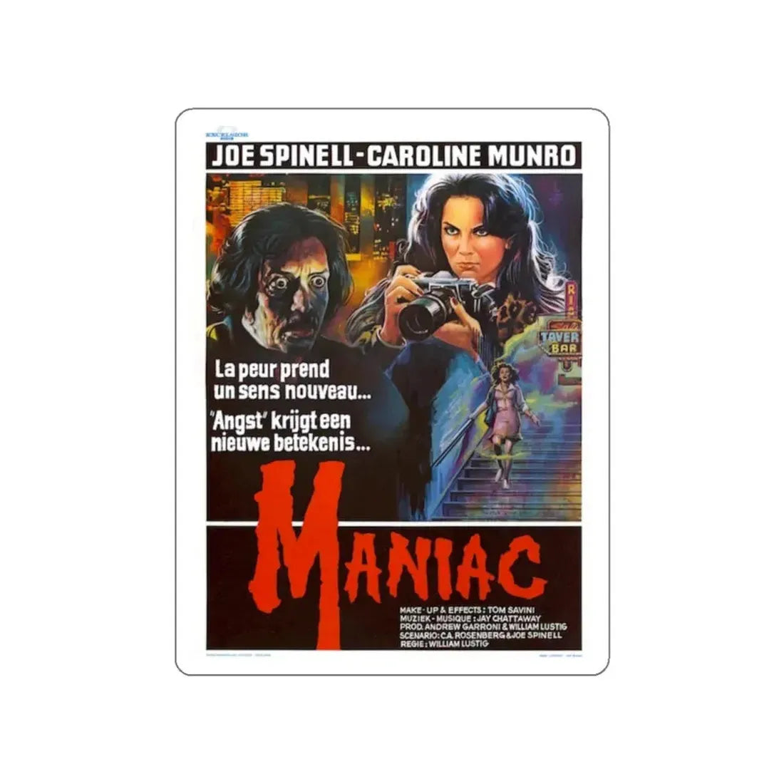 MANIAC (BELGIAN) 1980 Movie Poster STICKER Vinyl Die-Cut Decal 6 Inch - The Sticker Space