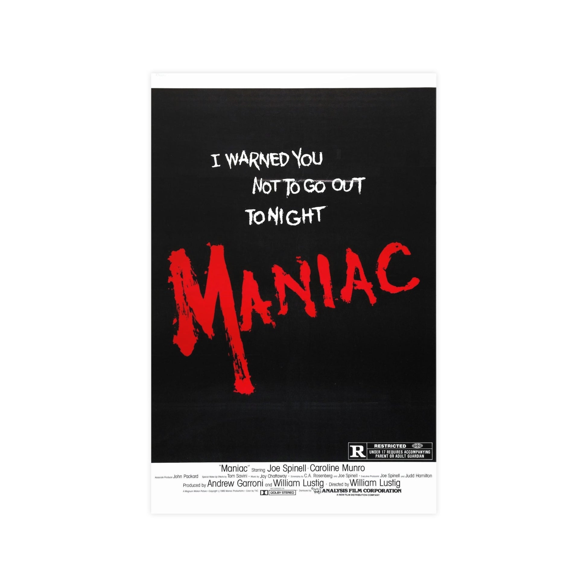 MANIAC (TEASER) 1980 - Paper Movie Poster-11″ x 17″ (Vertical)-The Sticker Space