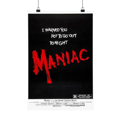 MANIAC (TEASER) 1980 - Paper Movie Poster 12″ x 18″ Matte - The Sticker Space