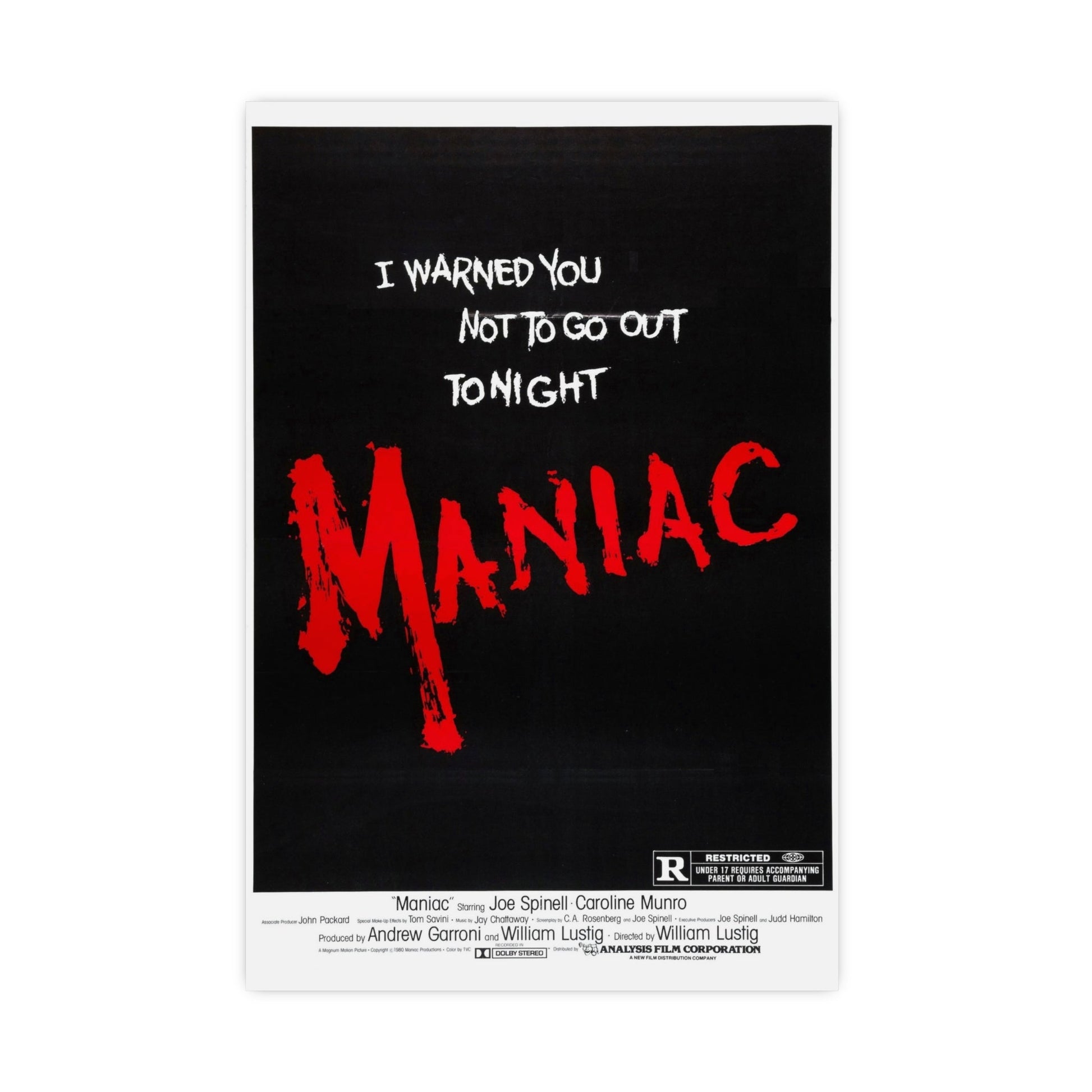 MANIAC (TEASER) 1980 - Paper Movie Poster-16″ x 24″ (Vertical)-The Sticker Space