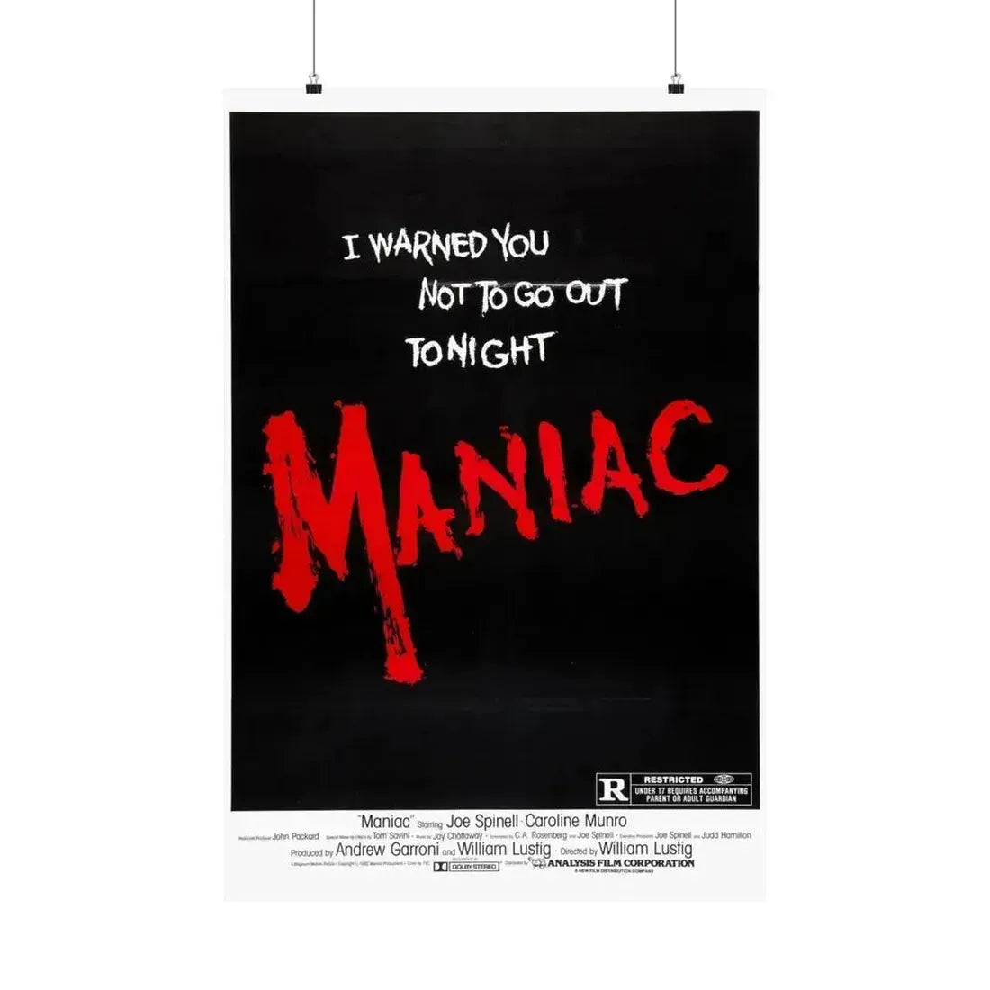 MANIAC (TEASER) 1980 - Paper Movie Poster 24″ x 36″ Matte - The Sticker Space