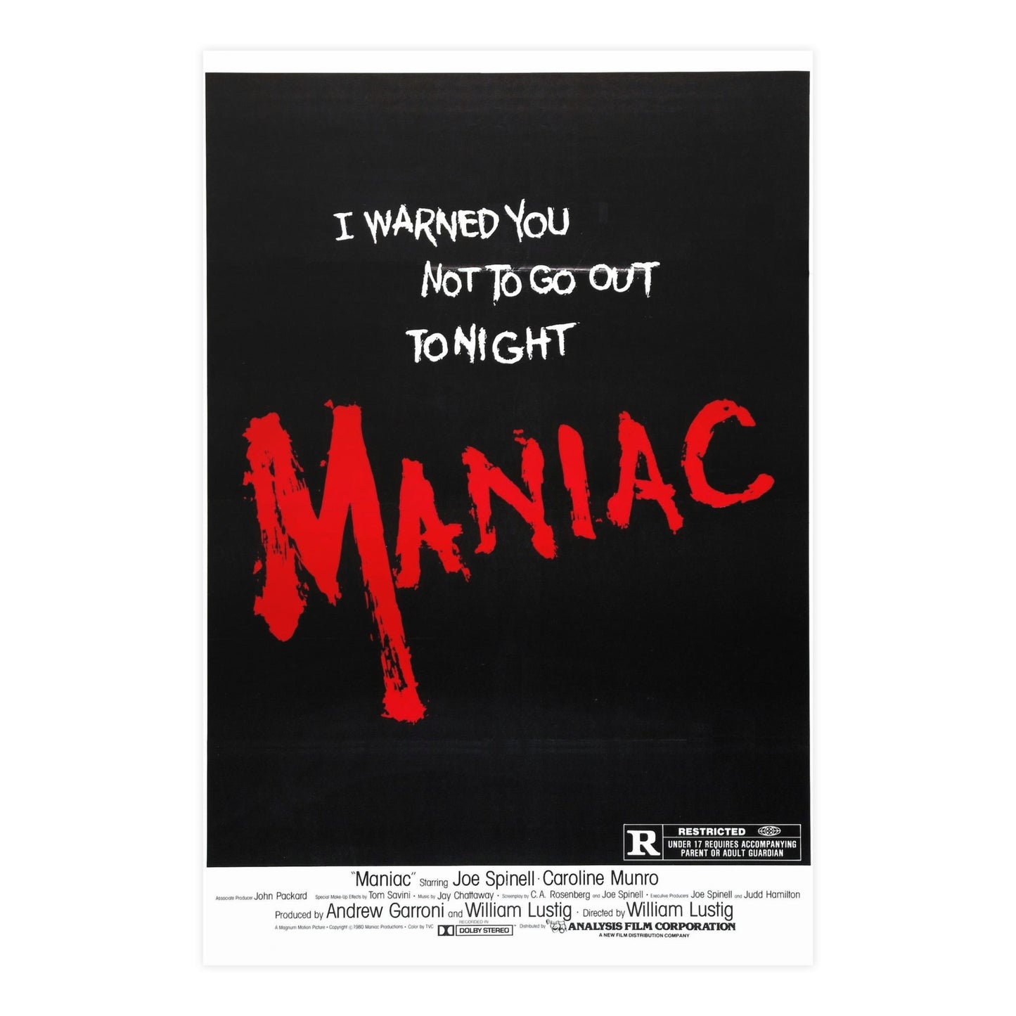 MANIAC (TEASER) 1980 - Paper Movie Poster-24″ x 36″ (Vertical)-The Sticker Space