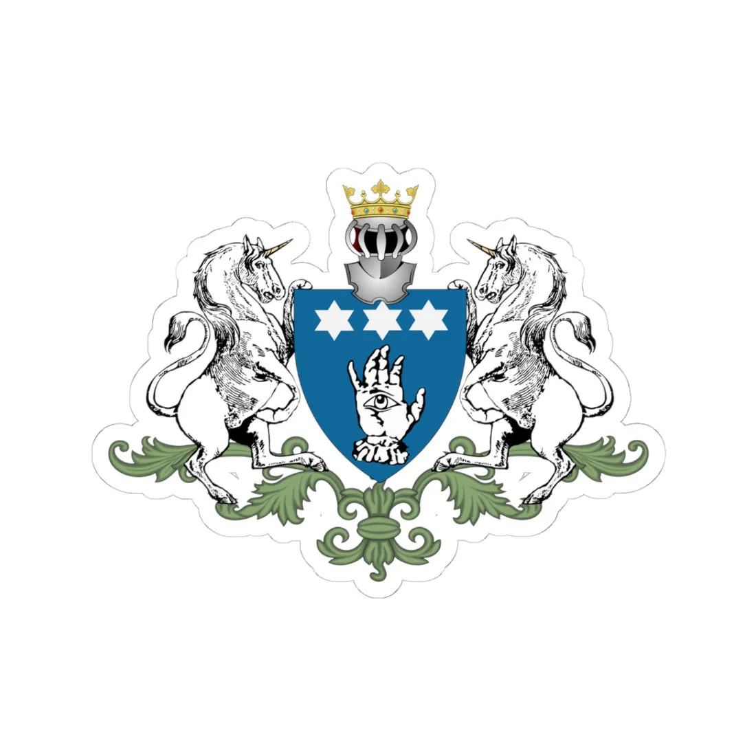 Manu family coat of arms (Algeria) (Coat of Arms) STICKER Vinyl Kiss-Cut Decal 4 Inch White - The Sticker Space