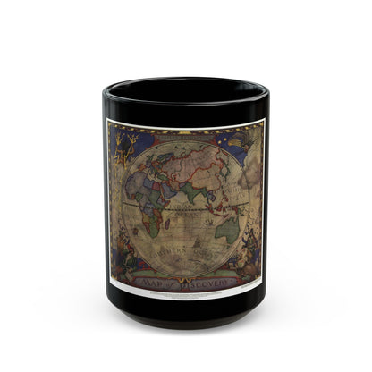 Map of Discovery- Eastern Hemisphere (1928) (Map) Black Coffee Mug-15oz-The Sticker Space