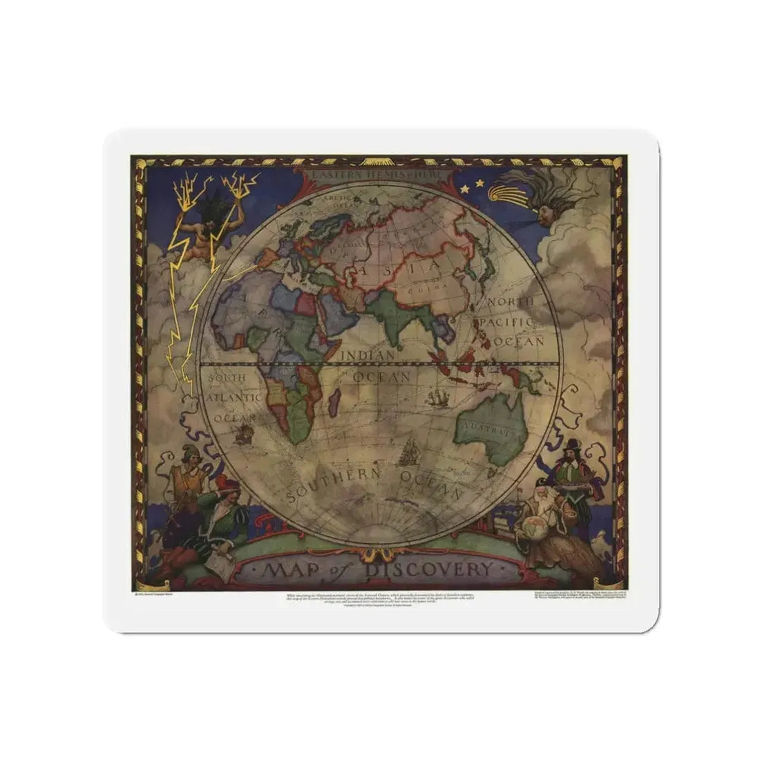Map of Discovery- Eastern Hemisphere (1928) (Map) Refrigerator Magnet 3 Inch - The Sticker Space