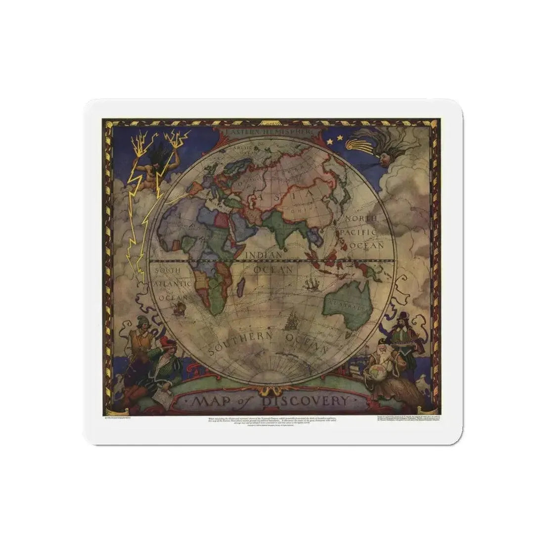 Map of Discovery- Eastern Hemisphere (1928) (Map) Refrigerator Magnet 6 Inch - The Sticker Space
