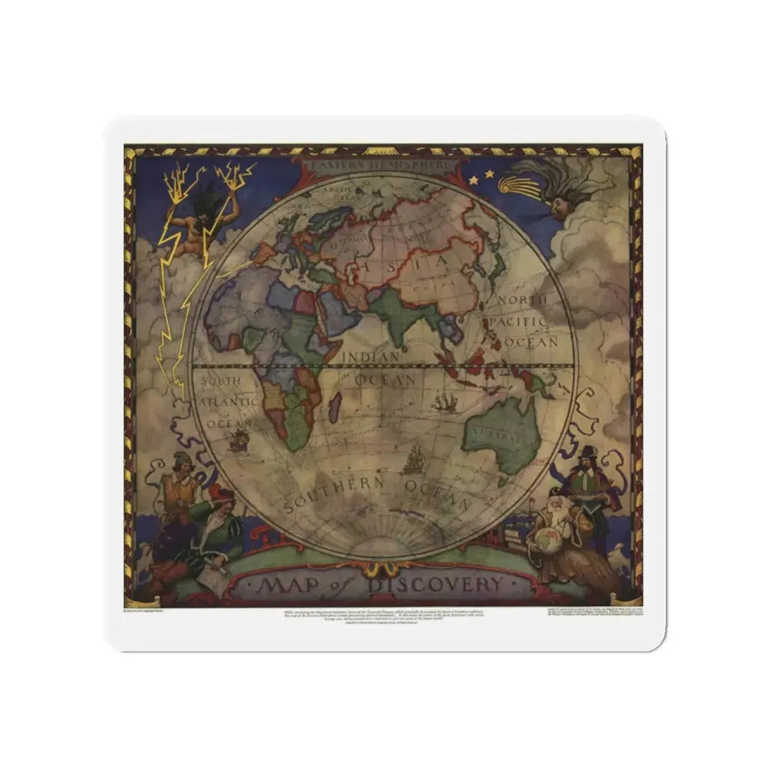 Map of Discovery- Eastern Hemisphere (1928) (Map) Refrigerator Magnet - The Sticker Space