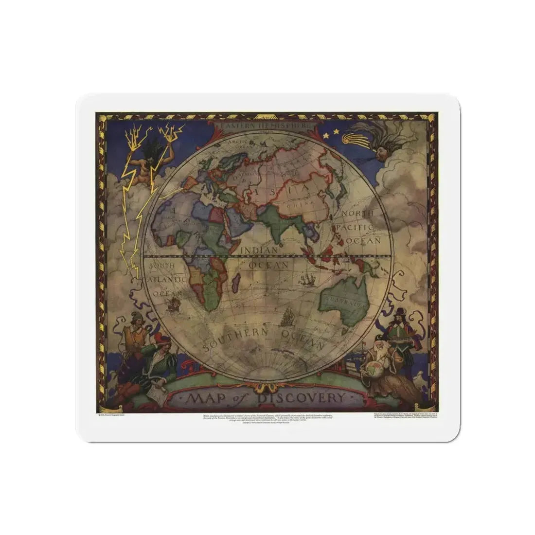 Map of Discovery- Eastern Hemisphere (1928) (Map) Refrigerator Magnet - The Sticker Space
