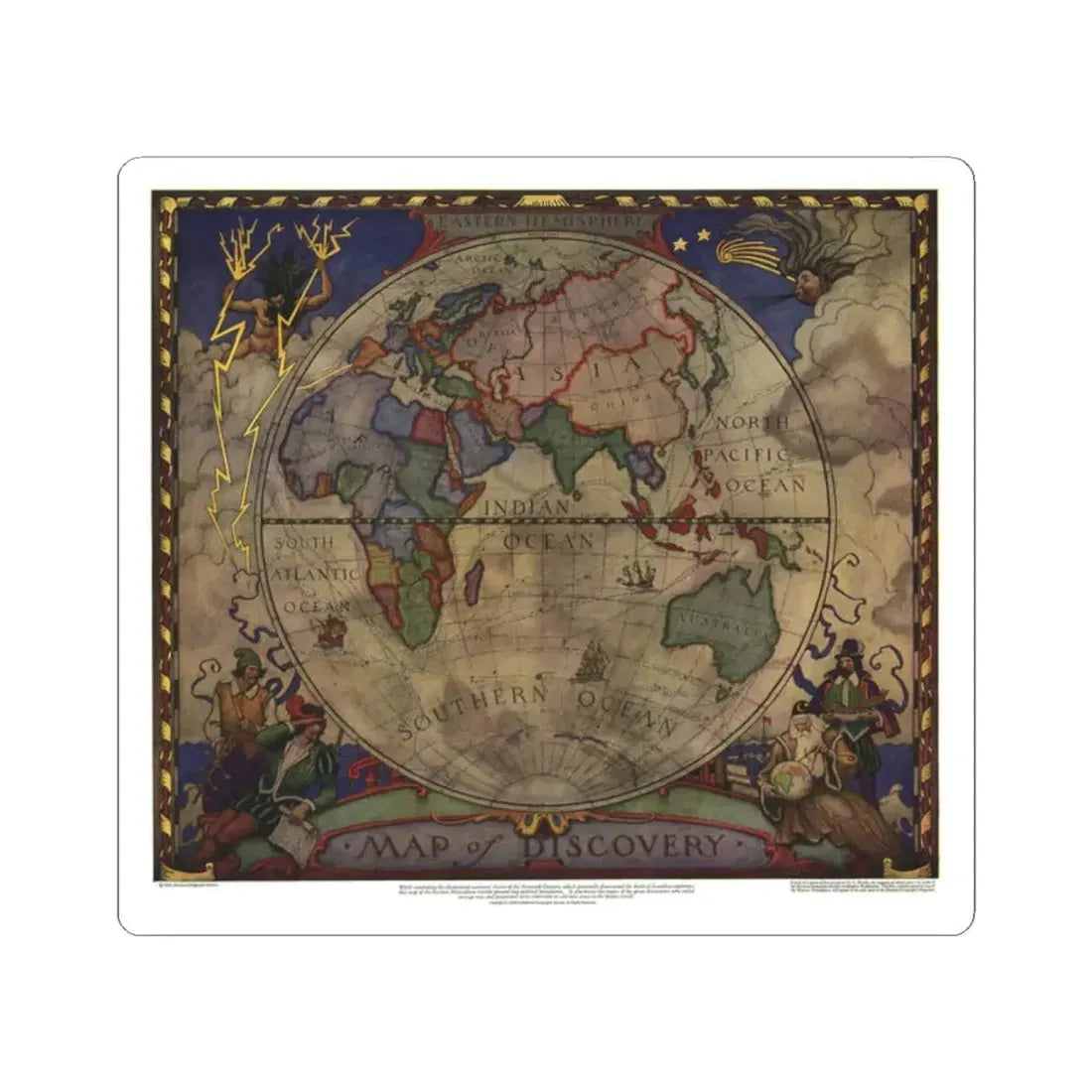 Map of Discovery- Eastern Hemisphere (1928) (Map) STICKER Vinyl Kiss-Cut Decal 2 Inch White - The Sticker Space